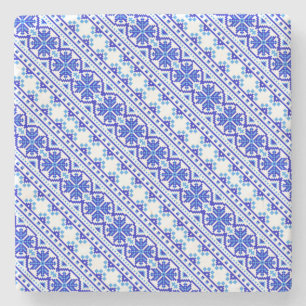 Posavasos De Piedra Rayas ucranianas decorativas azules blancas lindas