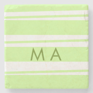 Posavasos De Piedra Rayas verde neón patrón griego letra monograma