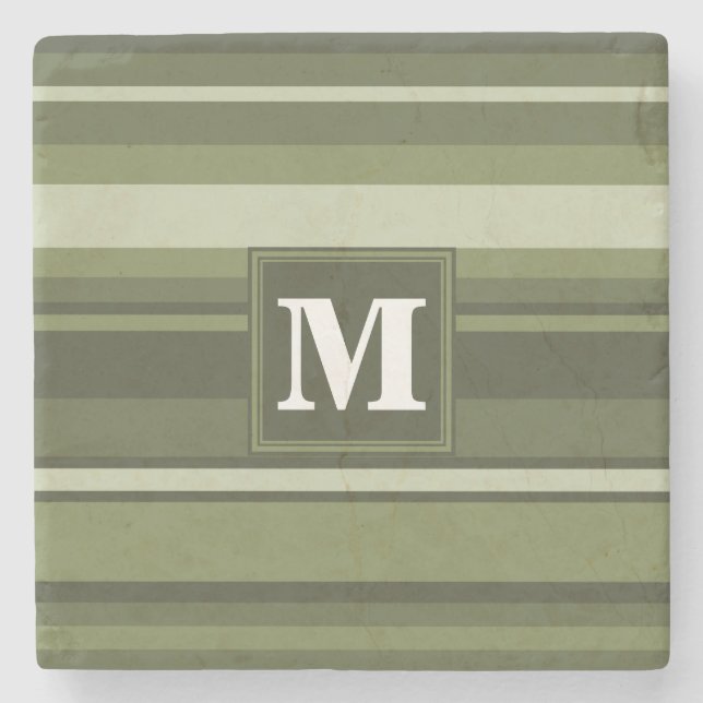 Posavasos De Piedra Rayas verde oliva monográficas (Anverso)