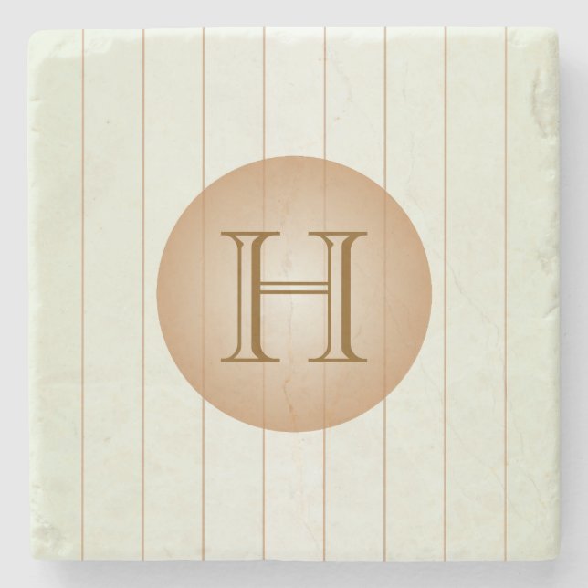 Posavasos De Piedra Rayas verdes pasteles Tan Monograma Monograma (Anverso)