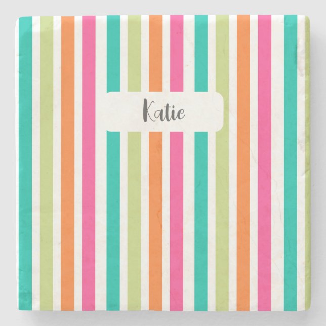 Posavasos De Piedra Rayas verticales arcoiris coloreadas retro multico (Anverso)