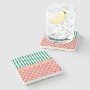Posavasos De Piedra Rayas y chequitos de color Naranja rosa verde