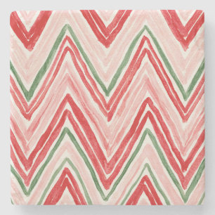 Posavasos De Piedra Rayas Zigzag Verde Rojo Rosa
