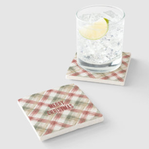 Posavasos De Piedra Rayo cuadros rojo blanco verde Navidad