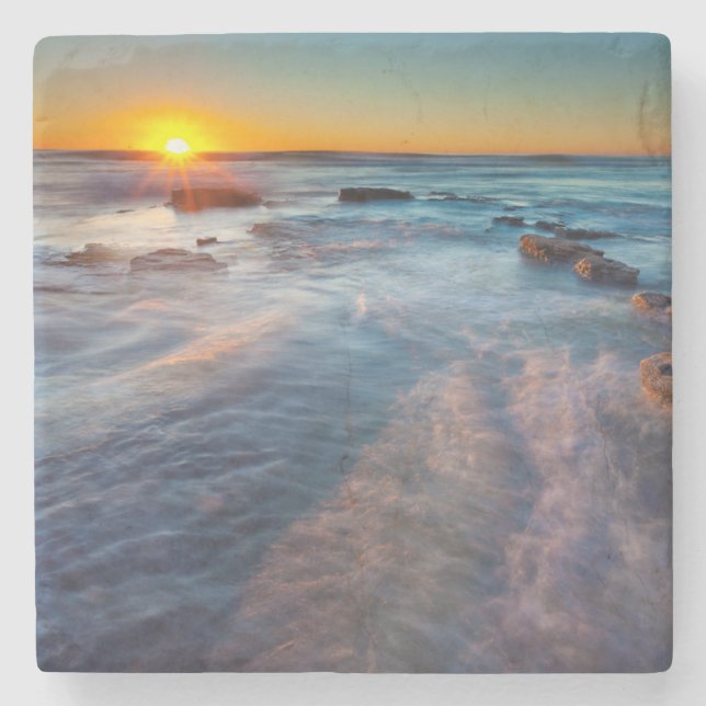 Posavasos De Piedra Rayos de sol iluminan el Océano Pacífico (Anverso)