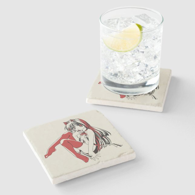 Posavasos De Piedra RBP, Neko, el Chica sexy de Anime (Lateral)