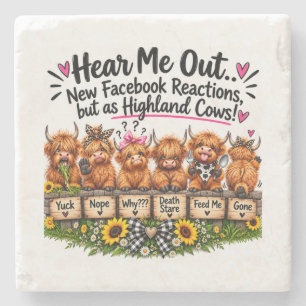 Posavasos De Piedra Reacciones Divertidas de Vaca de las Tierras Altas