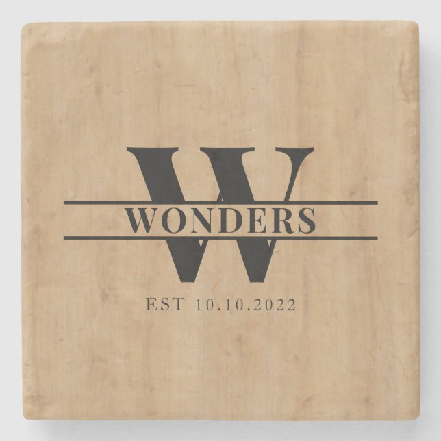 Posavasos De Piedra Realistic Light Wood Grain Monogram Wedding (Anverso)