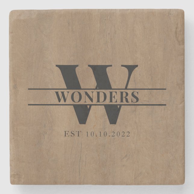 Posavasos De Piedra Realistic medium Wood Grain Monogram Wedding (Anverso)
