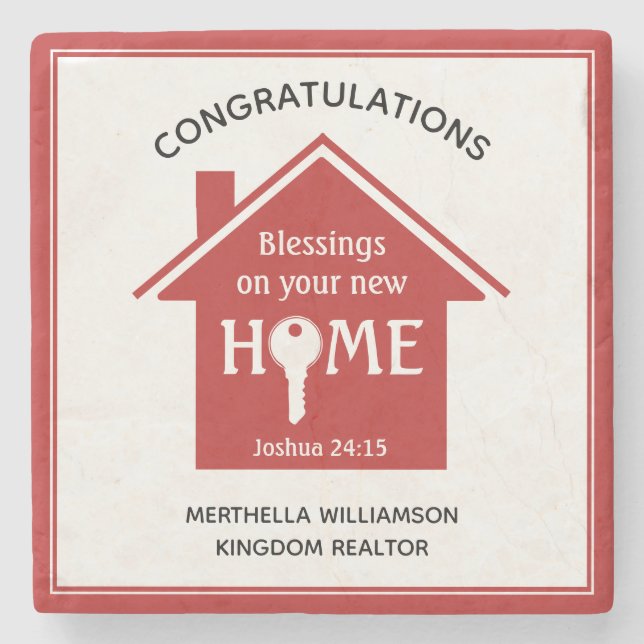 Posavasos De Piedra Realtor personalizado a nuevo hogar cliente (Anverso)