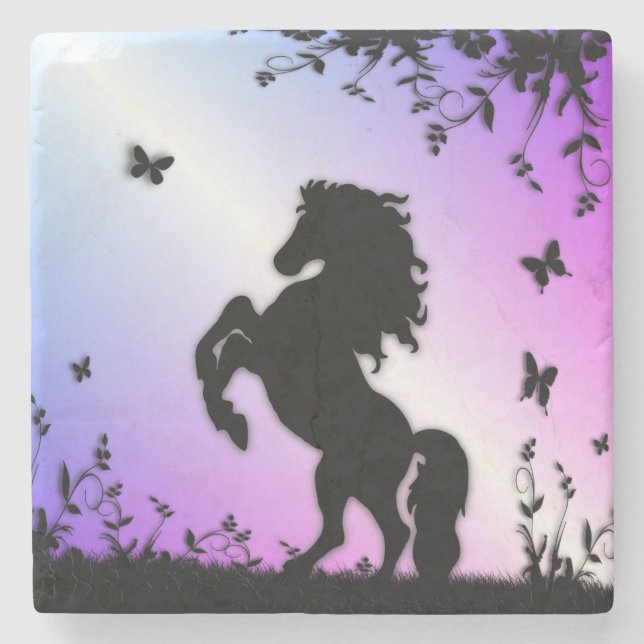 Posavasos De Piedra Rearing Black Stallion (Anverso)