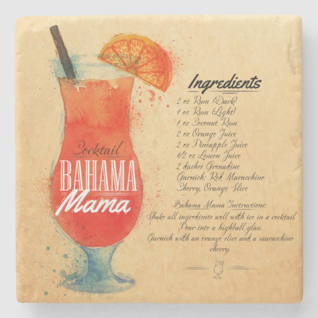 Posavasos De Piedra Receta Bahama Mama (Anverso)