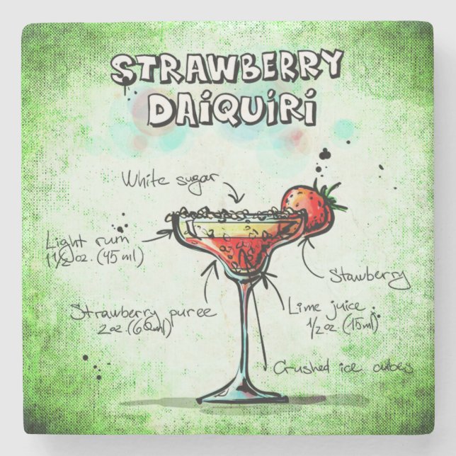 Posavasos De Piedra Receta de bebida de fresa de Daiquiri (Anverso)