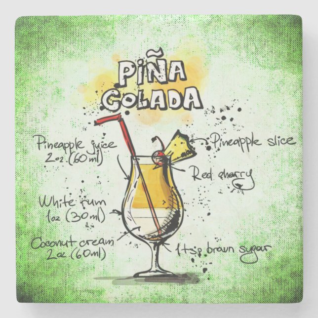 Posavasos De Piedra Receta de bebida de Pina Colada (Anverso)
