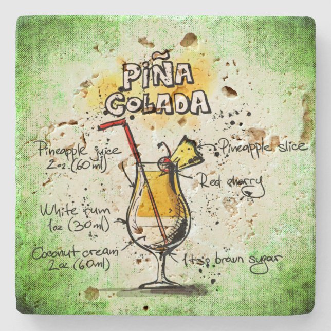 Posavasos De Piedra Receta de bebida de Pina Colada (Anverso)
