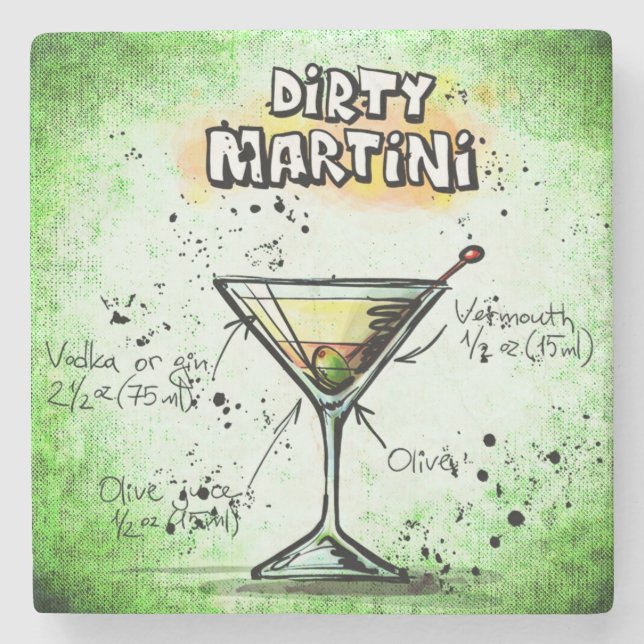 Posavasos De Piedra Receta sucia de bebida Martini (Anverso)