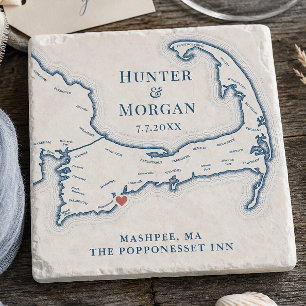 Posavasos De Piedra Recuerdo de boda del Popponesset Inn Mapa de Cape