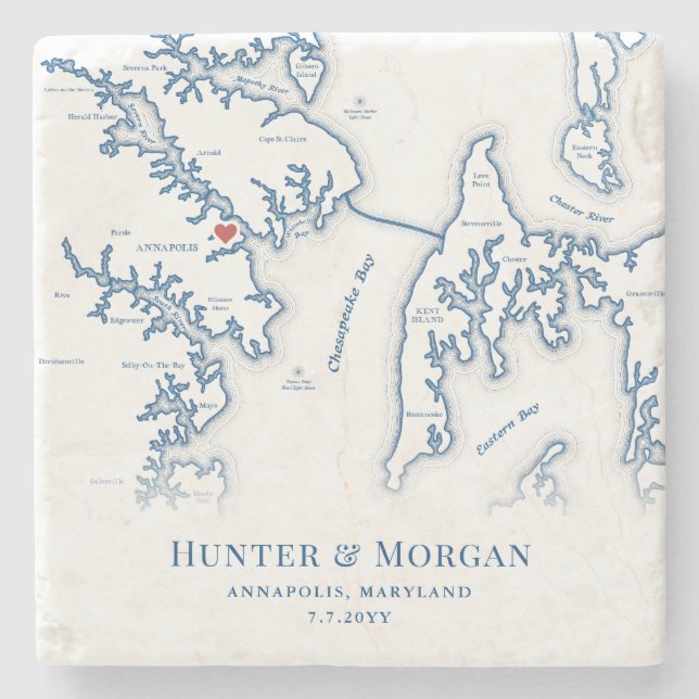 Posavasos De Piedra Recuerdo de Boda en Annapolis Maryland (Anverso)