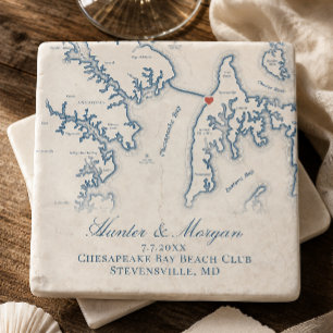 Posavasos De Piedra Recuerdo del mapa de la boda del Club de Playa de