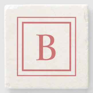 Posavasos De Piedra Red And White Square Border Monogram 