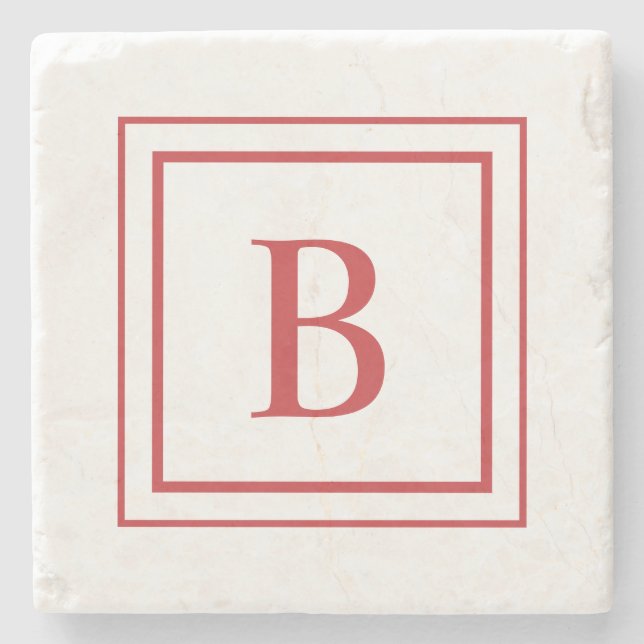 Posavasos De Piedra Red And White Square Border Monogram  (Anverso)