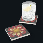 Posavasos De Piedra Red Collarette Dahlia on Black Floral<br><div class="desc">Protect your table top from water marks and stains with this decorative,  stone beverage coaster with cork backing that features the photo image of a red collarette Dahlia bloom with white,  inner petals on a contrasting,  black background. A lovely,  floral design! Select your coaster stone style.</div>