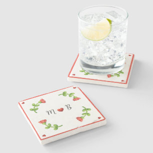 Posavasos De Piedra Red Flower Paper – Initials and Heart Design
