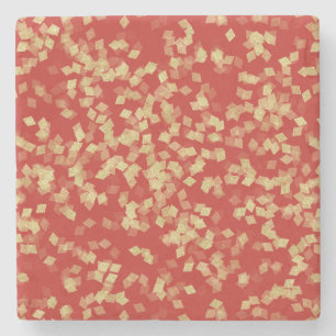 Posavasos De Piedra Red Gold Glitzy Confetti