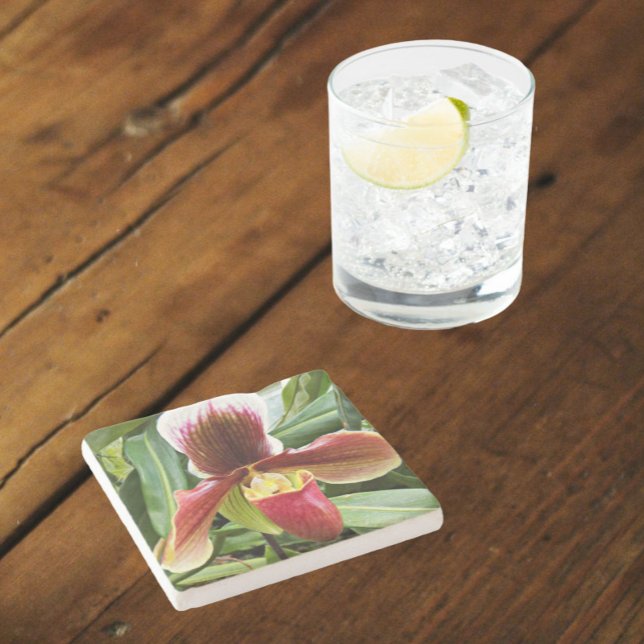 Posavasos De Piedra Red Lady Slipper Orchid Floral (In Situ)