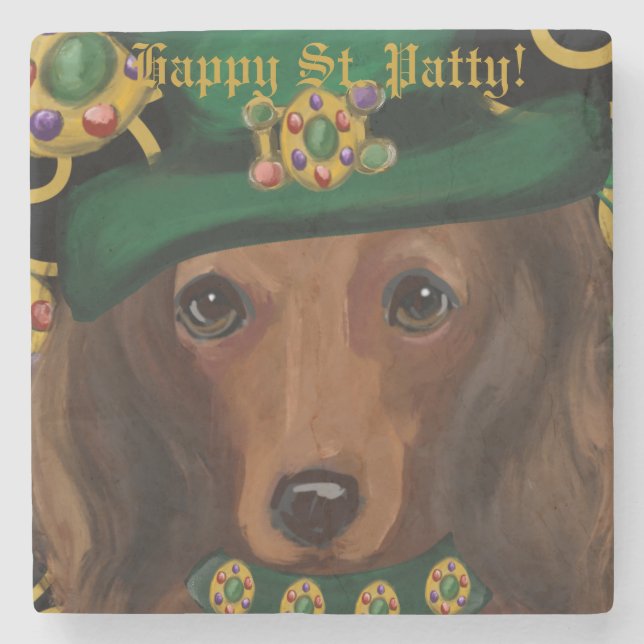 Posavasos De Piedra Red Long Haired Dachshund (Anverso)