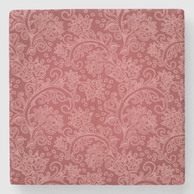 Posavasos De Piedra Red Paisley Damask Designer Floral Classic (Anverso)