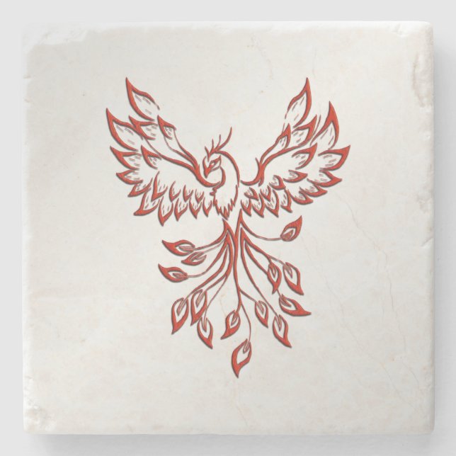 Posavasos De Piedra Red Phoenix Rises Silver (Anverso)