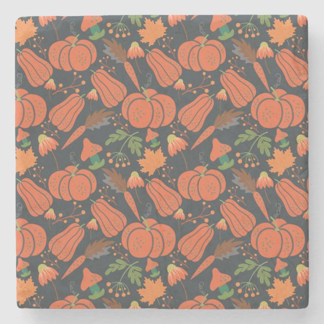 Posavasos De Piedra Red pumpkin seamless pattern and carrots (Anverso)