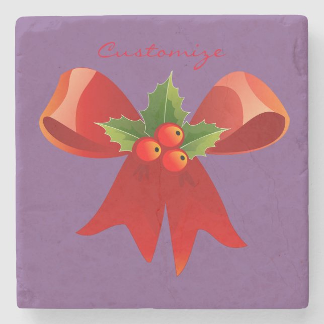 Posavasos De Piedra Red Ribbon Bow Holly Thunder_Cove (Anverso)