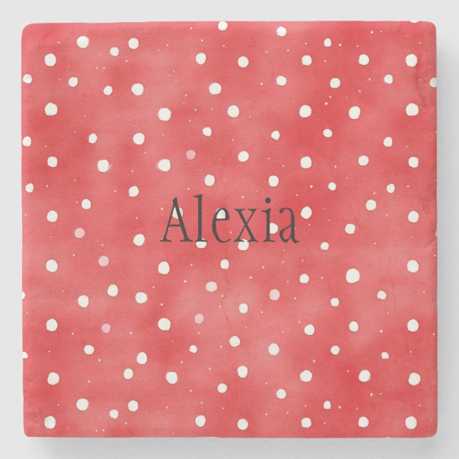Posavasos De Piedra Red White Dots (Anverso)
