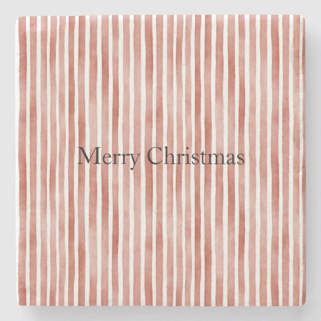 Posavasos De Piedra Red White Stripes Christmas (Anverso)