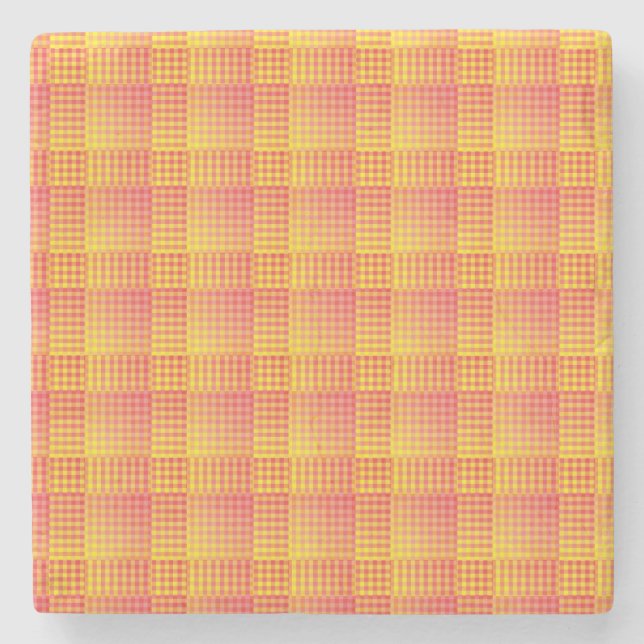 Posavasos De Piedra Red Yellow Checker Abstract Pattern (Anverso)