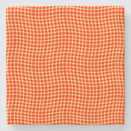 Posavasos De Piedra Red Yellow Plaid Checker Seamless Pattern
