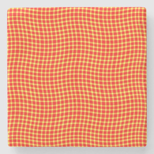 Posavasos De Piedra Red Yellow Plaid Checker Seamless Pattern (Anverso)