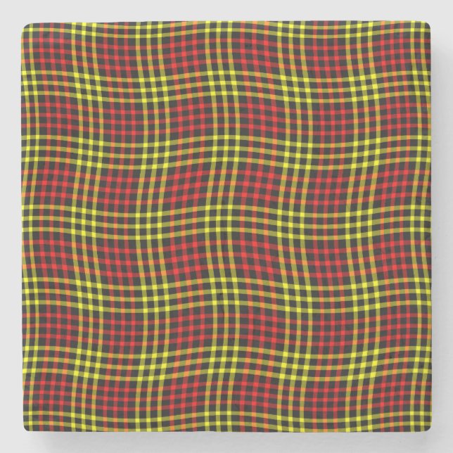Posavasos De Piedra Red Yellow Plaid Checker Seamless Pattern (Anverso)
