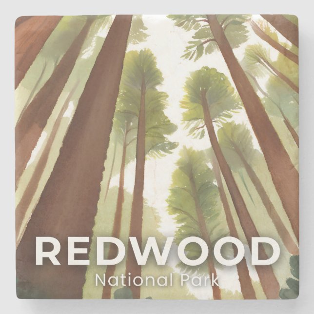 Posavasos De Piedra Redwood Trees | National Park Watercolor Travel (Anverso)