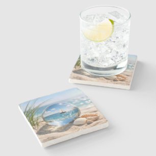 Posavasos De Piedra Reflejo de Velero en Esfera de Vidrio