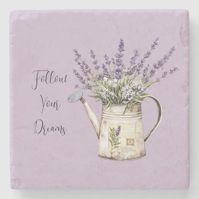Posavasos De Piedra Regadera de Flores de Lavanda (Anverso)