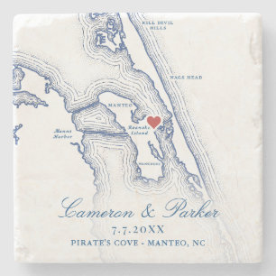 Posavasos De Piedra Regalo de boda en Pirate's Cove Manteo Mapa Azul M