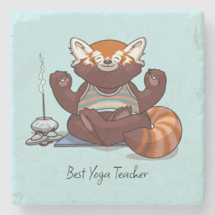Posavasos De Piedra Regalo de Mejor Profesor de Yoga de Panda Rojo Art