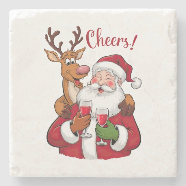 Posavasos De Piedra Regalo de Navidad Cheer Santa Claus (Anverso)