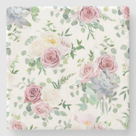 Posavasos De Piedra Regalo de Navidad Creamy Rosa de la Antigüedad Bla