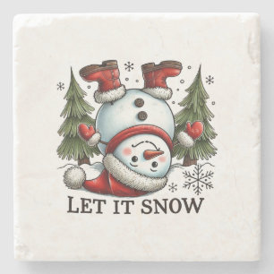 Posavasos De Piedra Regalo de Navidad Dejar que nieve hombre