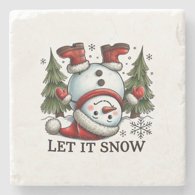 Posavasos De Piedra Regalo de Navidad Dejar que nieve hombre (Anverso)