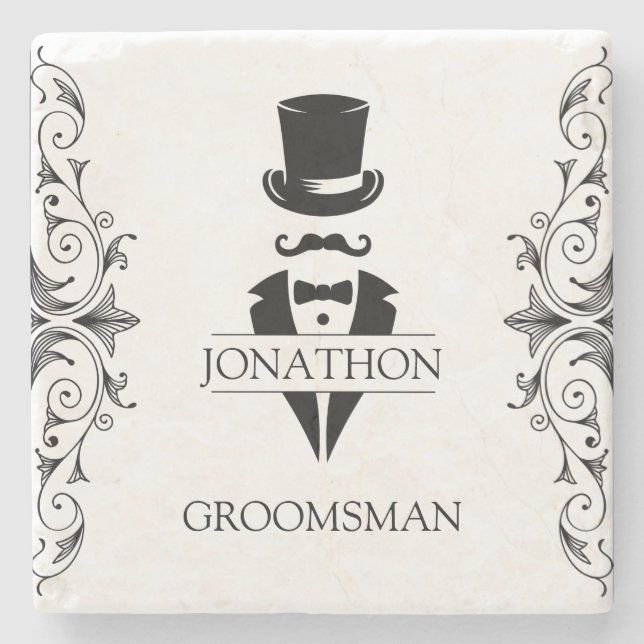 Posavasos De Piedra Regalo de Tuxedo Groomsmen (Anverso)